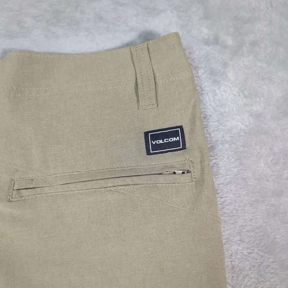 Volcom Mens 38 Hybrid Shorts Chino Boardshorts Stretch Khaki Tan Water Walkshort